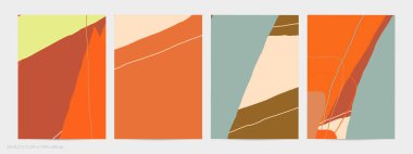 Asgari moda tarzında bir grup vektör soyut yaratıcı arka plan. Sosyal medya için modern şablonlar. Eğlenceli karalama şekli. Soyut geometrik şekilleri ve renkleri olan sanat manzarası.