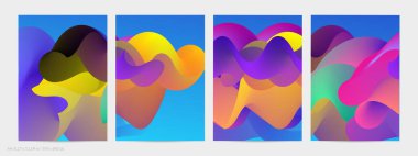 Üç boyutlu sıvı dalgalı şekil. Parlak bulutlu fütüristik arka plan. Soyut müzik dalgalarında canlı gradyan akışı. Dinamik sıvı doku. Moda uçucu tasarımı için yaratıcı vektör şablonu.