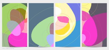 Asgari moda tarzında bir grup vektör soyut yaratıcı arka plan. Sosyal medya için modern şablonlar. Eğlenceli karalama şekli. Soyut geometrik şekilleri ve renkleri olan sanat manzarası.