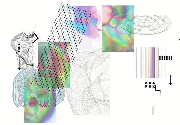 具有几何科幻元素的抽象艺术背景 高科技网络庞克技术的虚拟现实 计算机用全息图生成科学模型 现代哥特式艺术设计套件 — 图库矢量图片