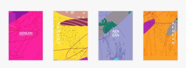 Retro hipster sanat baskısı ya da poster tasarımı. Dalgalı karışık şekiller. Üst üste çizilmiş el dokusu. Çizgiler, noktalar ve karalamalar egzotik tropikal arka plan yaratır. Doğal organik renkler.