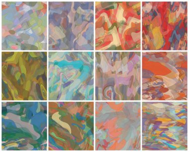 Soyut suluboya kusursuz vektör deseni ayarlandı. Rastgele şeffaf dalgalı şekiller sanatsal acı dokusu yaratır. Pastel renginde arka plan organik doğal toprak renkleriyle. Evrensel duvar kağıdı sanat kiti.