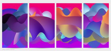 Üç boyutlu sıvı dalgalı şekil. Parlak bulutlu fütüristik arka plan. Soyut müzik dalgalarında canlı gradyan akışı. Dinamik sıvı doku. Moda post tasarımı için yaratıcı vektör şablonu.