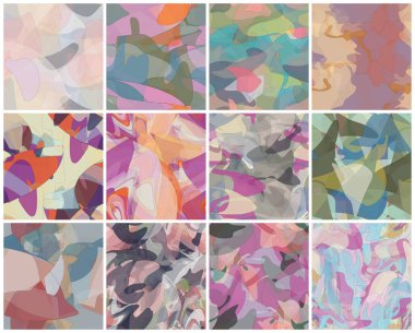 Soyut suluboya kusursuz vektör deseni ayarlandı. Rastgele şeffaf dalgalı şekiller sanatsal acı dokusu yaratır. Pastel renginde arka plan organik doğal toprak renkleriyle. Evrensel duvar kağıdı sanat kiti.