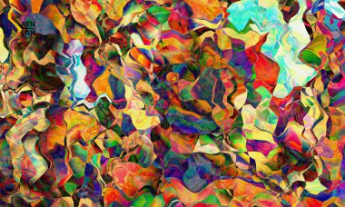 Soyut dijital çerçeve sanatsal vektör dokusu. Üst üste binen çok renkli dalgalı desenli filtreli şekiller. Canlı ışık efektleri, vitray camlar ya da kübizm sanat resimleri. Kitap kapağı şablonu.