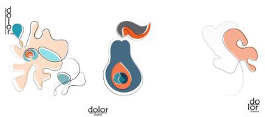 Soyut el çizimi vektör sanatsal logo seti beyaza izole edildi. Çizgi sanatsal çizim ve doku. Retro düz renkler organik doğal Eko gıda tasarımı. Organik sağlıklı vejetaryen karalaması..