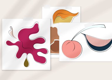 Gölge kaplamalı soyut el çizimi vektör çizimi poster. Çizgi sanatsal çizim ve doku. Retro düz renkler organik doğal tasarım. Organik sağlıklı vejetaryen karalaması..