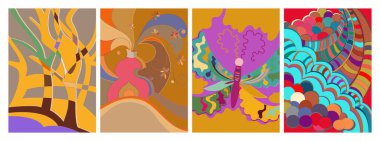 Sanatsal soyut vektör. Duvar yazısı tarzında süslü kıvrımlı posterler. Kübizm sanat tasarım elementleri. Modern mistik doğal ruhani fikir. El çiziminde gelecekçi geometri.