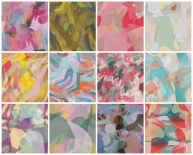 Soyut suluboya kusursuz vektör deseni ayarlandı. Rastgele şeffaf dalgalı şekiller sanatsal acı dokusu yaratır. Pastel renginde arka plan organik doğal toprak renkleriyle. Evrensel duvar kağıdı sanat kiti.