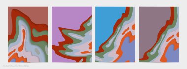 Soyut üç boyutlu kağıt, sanatı keser. Dalgalı kağıt işçiliğiyle renkli bir arka plan. Sanatsal vektör gerçekçi gölgeli şekilleri kesiyor. Parlak oyma dokusu. Topografi yardım taklidi.