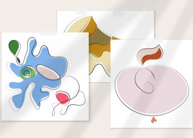 Gölge kaplamalı soyut el çizimi vektör çizimi poster. Çizgi sanatsal çizim ve doku. Retro düz renkler organik doğal tasarım. Organik sağlıklı vejetaryen karalaması..