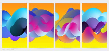 Üç boyutlu sıvı dalgalı şekil. Parlak bulutlu fütüristik arka plan. Soyut müzik dalgalarında canlı gradyan akışı. Dinamik sıvı doku. Moda post tasarımı için yaratıcı vektör şablonu.