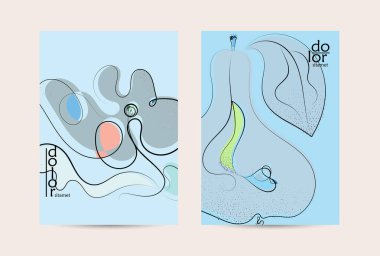 El çizimi meyve grunge desenli soyut vektör şablonu. Düz renkli gıda konsepti çizimi. Sağlıklı beslenme broşürü. Çizgi sanat meyvesi logosu tasarımı. Kavisli dalgalı çizgiler.