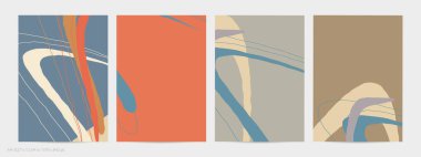 Asgari moda tarzında bir grup vektör soyut yaratıcı arka plan. Sosyal medya için modern şablonlar. Eğlenceli karalama şekli. Soyut geometrik şekilleri ve renkleri olan sanat manzarası.