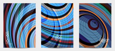 Fütürist çok renkli tel çerçeve geometrik şekilli soyut vektör uçuş şablonu. Üç boyutlu dijital bilim modeli konsepti. Web teknolojisi kapak tasarımı. Dalgalı çizgiler ve ızgara dokusu.