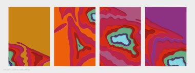 Soyut üç boyutlu kağıt, sanatı keser. Dalgalı kağıt işçiliğiyle renkli bir arka plan. Sanatsal vektör gerçekçi gölgeli şekilleri kesiyor. Parlak oyma dokusu. Topografi yardım taklidi.