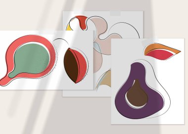 Gölge kaplamalı soyut el çizimi vektör çizimi poster. Çizgi sanatsal çizim ve doku. Retro düz renkler organik doğal tasarım. Organik sağlıklı vejetaryen karalaması..