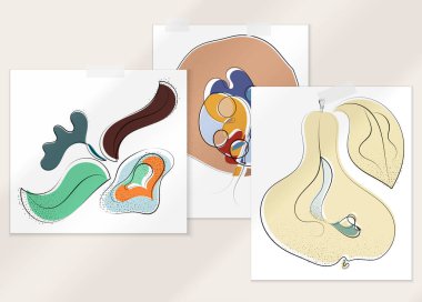 Gölge kaplamalı soyut el çizimi vektör çizimi poster. Çizgi sanatsal çizim ve doku. Retro düz renkler organik doğal tasarım. Organik sağlıklı vejetaryen karalaması..