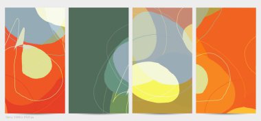 Asgari moda tarzında bir grup vektör soyut yaratıcı arka plan. Sosyal medya için modern şablonlar. Eğlenceli karalama şekli. Soyut geometrik şekilleri ve renkleri olan sanat manzarası.