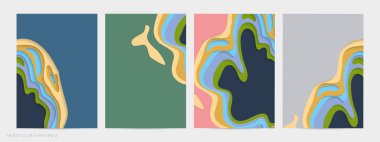 Soyut üç boyutlu kağıt, sanatı keser. Dalgalı kağıt işçiliğiyle renkli bir arka plan. Sanatsal vektör gerçekçi gölgeli şekilleri kesiyor. Parlak oyma dokusu. Topografi yardım taklidi.