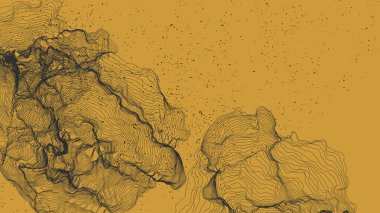 Çok ince bir ağ şekli. Soyut 3D bilgisayar modelleme bilim geometrisi. Gelişigüzel parçacıklarla etkileşen fütüristik ses dalgası. Düz dünyevi arkaplanda büyüyen küf dokusu.