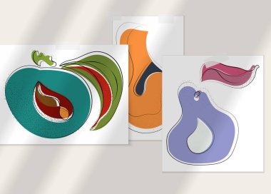 Gölge kaplamalı soyut el çizimi vektör çizimi poster. Çizgi sanatsal çizim ve doku. Retro düz renkler organik doğal tasarım. Organik sağlıklı vejetaryen karalaması..