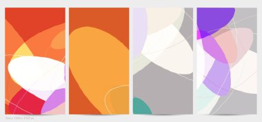 Asgari moda tarzında bir grup vektör soyut yaratıcı arka plan. Sosyal medya için modern şablonlar. Eğlenceli karalama şekli. Soyut geometrik şekilleri ve renkleri olan sanat manzarası.