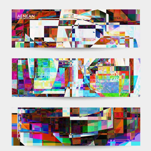 Abstract Vector Banner Sjabloon Kleine Gebroken Pixel Vervorming Glitch Kunst — Stockvector