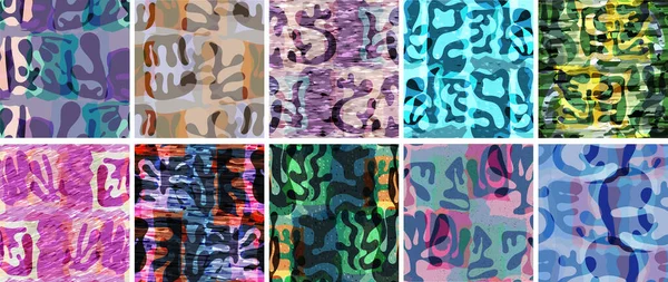 Vektor Nahtlose Muster Gesetzt Organische Matisse Formen Natürliche Erdige Farbe — Stockvektor