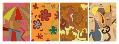 Sanatsal soyut vektör. Duvar yazısı tarzında süslü kıvrımlı posterler. Kübizm sanat tasarım elementleri. Modern mistik doğal ruhani fikir. El çiziminde gelecekçi geometri.