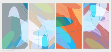 Asgari moda tarzında bir grup vektör soyut yaratıcı arka plan. Sosyal medya için modern şablonlar. Eğlenceli karalama şekli. Soyut geometrik şekilleri ve renkleri olan sanat manzarası.