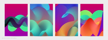 Üç boyutlu sıvı dalgalı şekil. Parlak bulutlu fütüristik arka plan. Soyut müzik dalgalarında canlı gradyan akışı. Dinamik sıvı doku. Moda uçucu tasarımı için yaratıcı vektör şablonu.