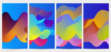 Üç boyutlu sıvı dalgalı şekil. Parlak bulutlu fütüristik arka plan. Soyut müzik dalgalarında canlı gradyan akışı. Dinamik sıvı doku. Moda post tasarımı için yaratıcı vektör şablonu.