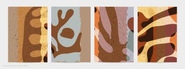 Matisse organik grange desenli. Doğal çiçek motifli soyut çağdaş uçucu şablonu. Asgari orta yüzyıl sanat geçmişi. Düz toprak renklerinde sanatsal botanik elementler.