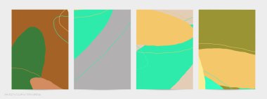 Asgari moda tarzında bir grup vektör soyut yaratıcı arka plan. Sosyal medya için modern şablonlar. Eğlenceli karalama şekli. Soyut geometrik şekilleri ve renkleri olan sanat manzarası.