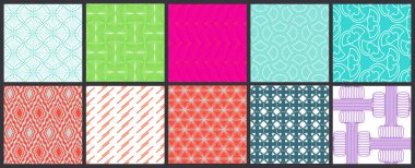 Basit geometrik dokular. Kusursuz geometrik minimalist desenlerin toplanması. Arka planlar ve duvar kağıtları. Tekstil süsü. Düzgünce gruplandırılmış ve katmanlanmış sürükleme ve kumaş paletine bırak.