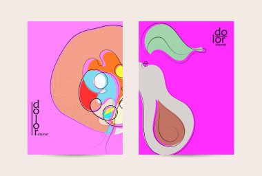 Eko ambalaj vektör tasarımı. Düz renkli meyve logosu ve grunge deseni. Doodle sebze çiziyor. Sağlıklı yiyecek. Vegan cıvata eskiz posteri. Yaz organik taze kavram.