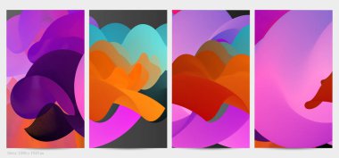 Üç boyutlu sıvı dalgalı şekil. Parlak bulutlu fütüristik arka plan. Soyut müzik dalgalarında canlı gradyan akışı. Dinamik sıvı doku. Moda post tasarımı için yaratıcı vektör şablonu.