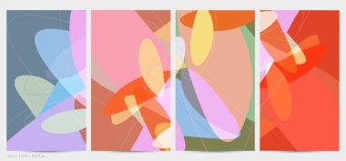 Asgari moda tarzında bir grup vektör soyut yaratıcı arka plan. Sosyal medya için modern şablonlar. Eğlenceli karalama şekli. Soyut geometrik şekilleri ve renkleri olan sanat manzarası.