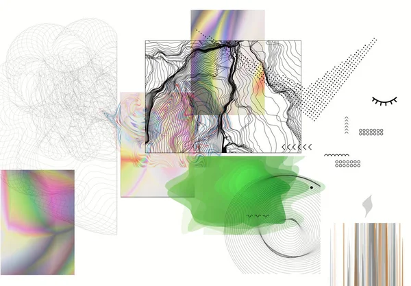 Abstracte Kunstachtergrond Met Geometrische Sci Elementen High Tech Cyberpunk Technologie — Stockvector