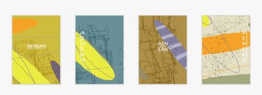 Doğal renklerde dalgalı karışık şekilli soyut vektör kapağı tasarımı. Çizgili ve karalamalı bir el. Modern çağdaş sanat. Satış tanıtımı olayı için poster ya da yazdırma şablonu.