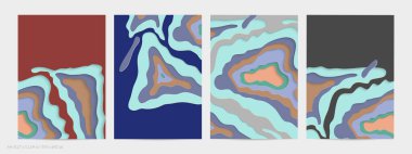 Soyut üç boyutlu kağıt, sanatı keser. Dalgalı kağıt işçiliğiyle renkli bir arka plan. Sanatsal vektör gerçekçi gölgeli şekilleri kesiyor. Parlak oyma dokusu. Topografi yardım taklidi.
