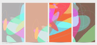 Asgari moda tarzında bir grup vektör soyut yaratıcı arka plan. Sosyal medya için modern şablonlar. Eğlenceli karalama şekli. Soyut geometrik şekilleri ve renkleri olan sanat manzarası.