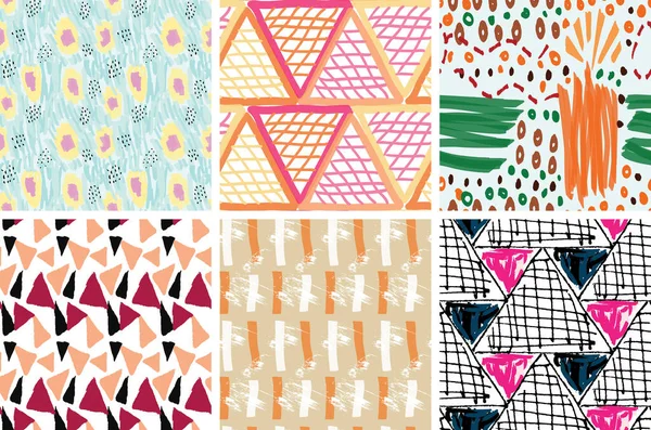 Seamless pattern set with rough brush strokes. Bright artistic paint texture. Marker and ink blobs background. Kids drawing childish style art. Abstract universal wallpaper or packaging design.