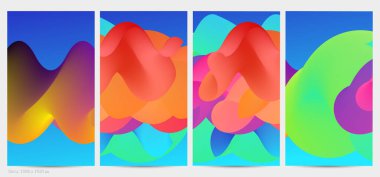 Üç boyutlu sıvı dalgalı şekil. Parlak bulutlu fütüristik arka plan. Soyut müzik dalgalarında canlı gradyan akışı. Dinamik sıvı doku. Moda post tasarımı için yaratıcı vektör şablonu.