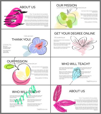 Elle çizilmiş meyve ve karalamalarla web sunum şablonu düzeni. Pazarlama teknolojisi için minimum modern tasarım