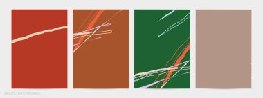 Asgari moda tarzında bir grup vektör soyut yaratıcı arka plan. Sosyal medya için modern şablonlar. Eğlenceli karalama şekli. Soyut geometrik şekilleri ve renkleri olan sanat manzarası.