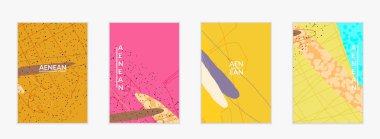 Karmaşık şekilli vektör kapağı şablonu veya elle çizilmiş cıvatalar. Çizgili dalgalı şekiller ve çizgi tasarımları. Düz tarzda soyut hipster arkaplan. Modern sanat modelleri.