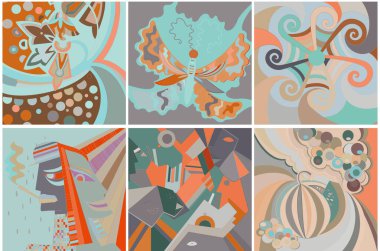 Sanatsal soyut vektör. Duvar yazısı tarzında süslü kıvrımlı posterler. Kübizm sanat tasarım elementleri. Modern mistik doğal ruhani fikir. El çiziminde gelecekçi geometri.