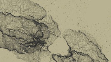 Çok ince bir ağ şekli. Soyut 3D bilgisayar modelleme bilim geometrisi. Gelişigüzel parçacıklarla etkileşen fütüristik ses dalgası. Düz dünyevi arkaplanda büyüyen küf dokusu.